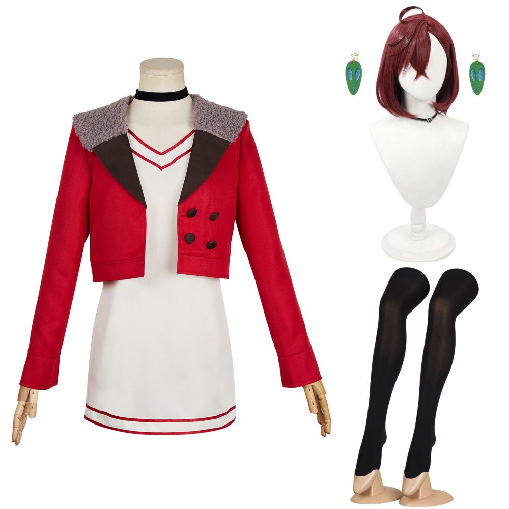 Dandadan Momo Ayase Red Coat Dress Outfits Halloween Carnival Cosplay Costume