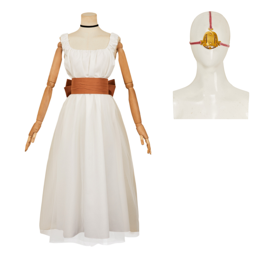 The Ugly Stepsister Elvira White Dress with Mask Outfits Halloween Carnival Cosplay Costume