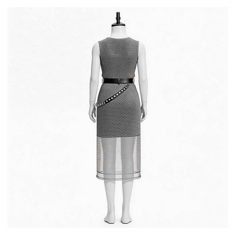 Medieval Renaissance Women Silver Chainmail Sleeveless Mesh Dress Halloween Carnival Cosplay Costume