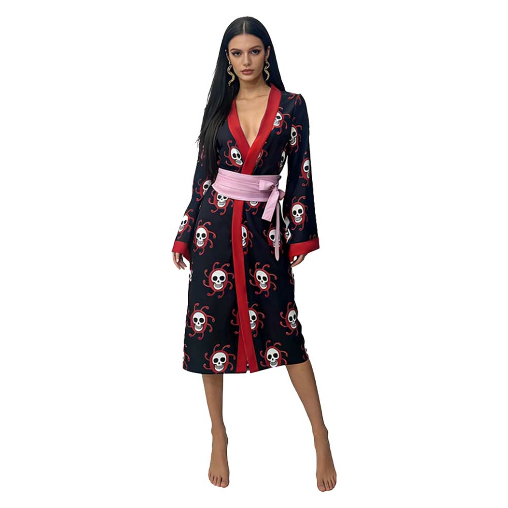 Boa Hancock Women Black Kimono Outfits Halloween Carnival Cosplay Costume