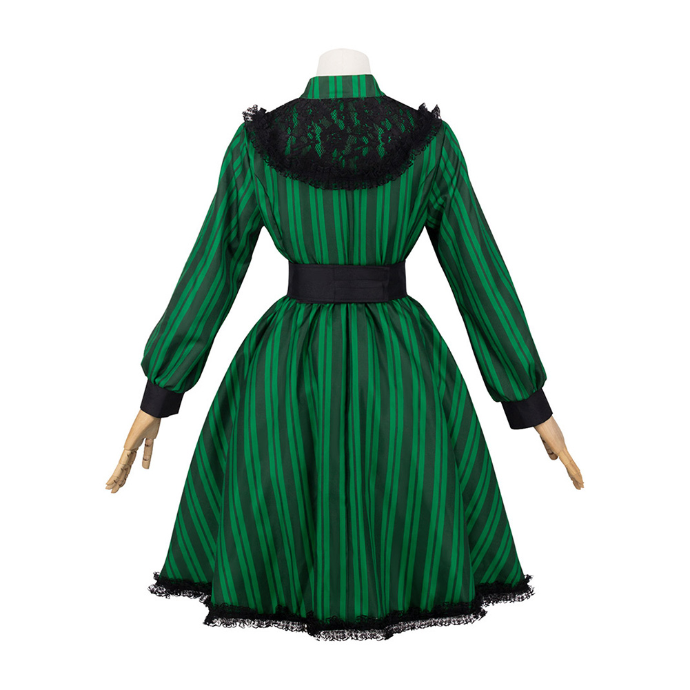 Haunted Mansion Maid Green Striped Dress Outfit Halloween Carnival Cosplay Costume