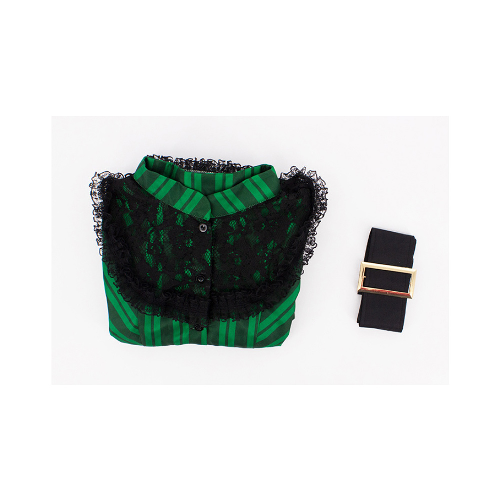 Haunted Mansion Maid Green Striped Dress Outfit Halloween Carnival Cosplay Costume
