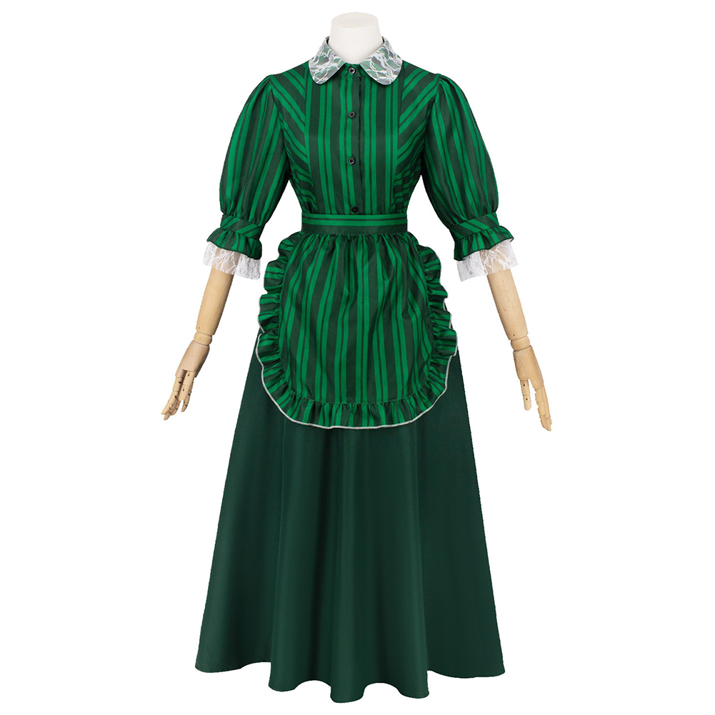 Haunted Mansion Maid Classic Green Dress Outfit Outfit Halloween Carnival Cosplay Costume
