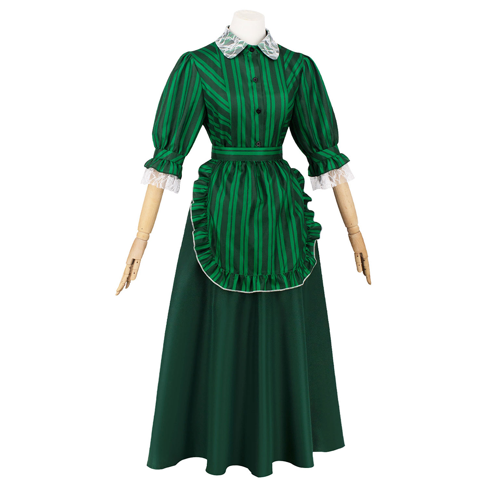 Haunted Mansion Maid Classic Green Dress Outfit Outfit Halloween Carnival Cosplay Costume