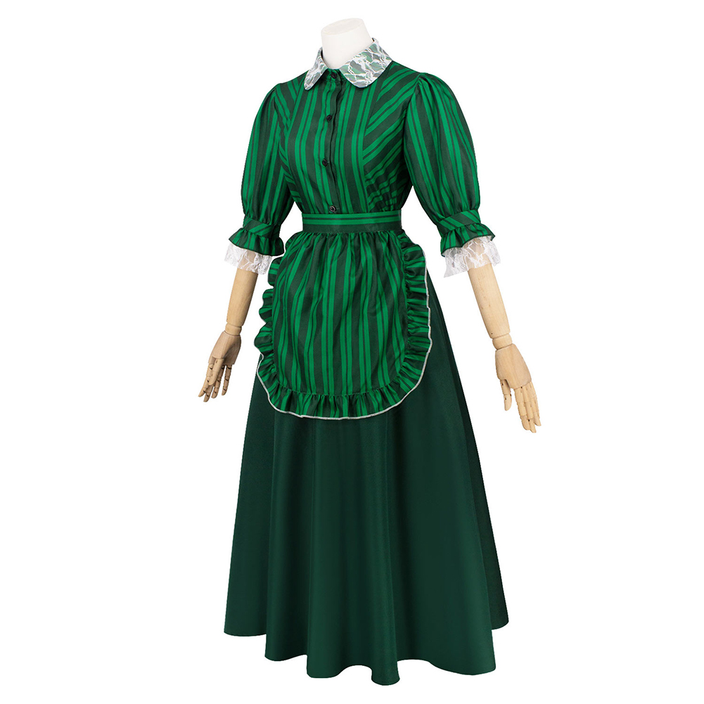 Haunted Mansion Maid Classic Green Dress Outfit Outfit Halloween Carnival Cosplay Costume