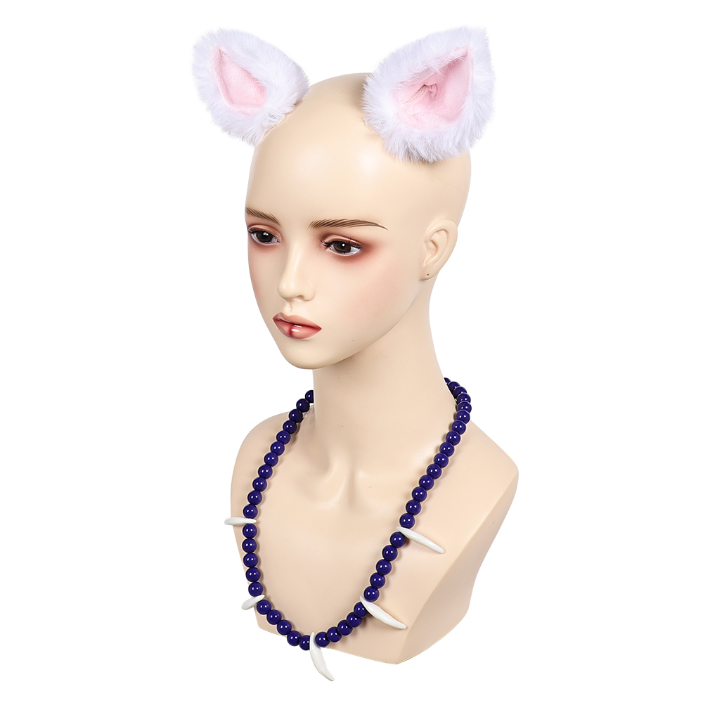 Inuyasha Furry Ear Headband Necklace Set Halloween Carnival Cosplay Costume Accessories