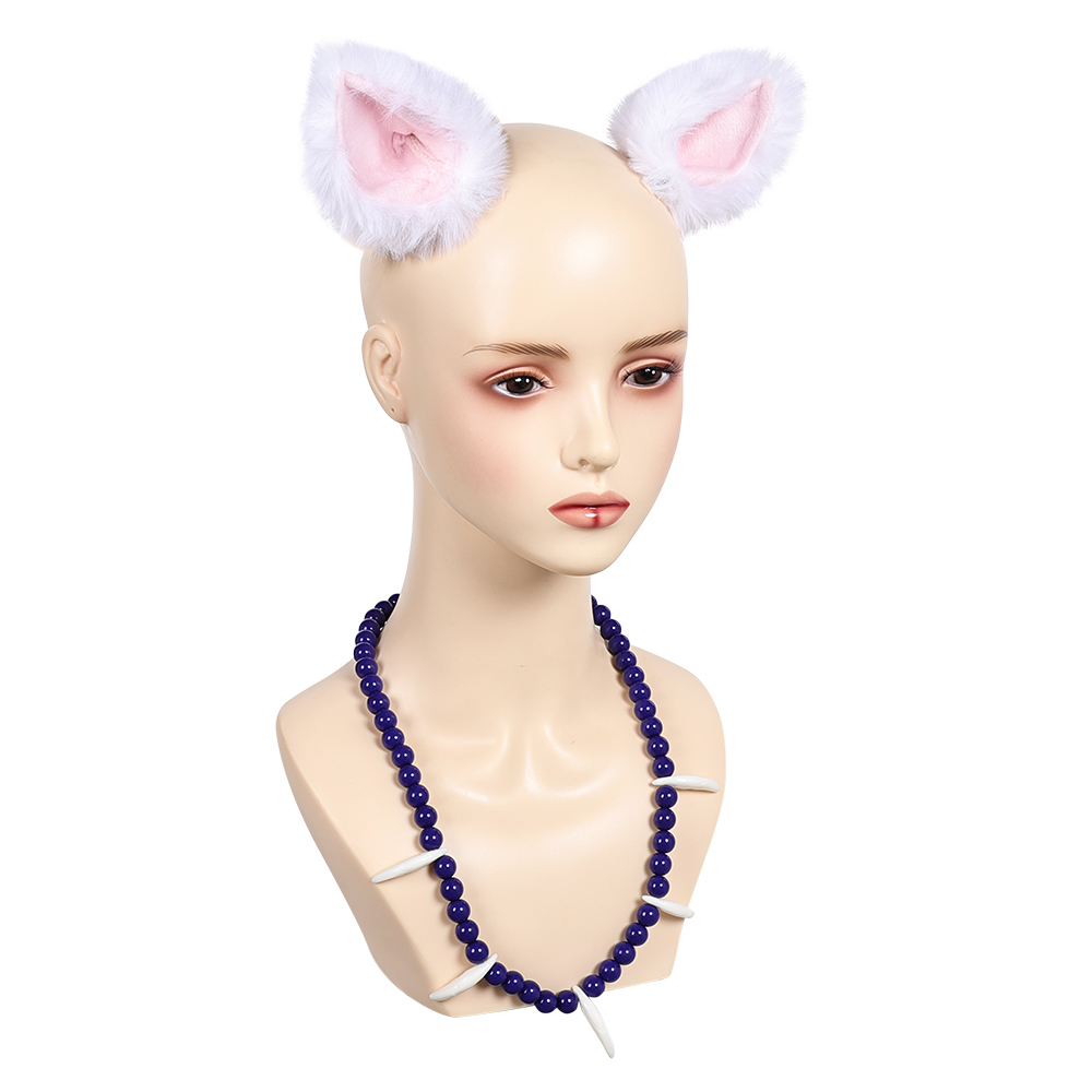 Inuyasha Furry Ear Headband Necklace Set Halloween Carnival Cosplay Costume Accessories