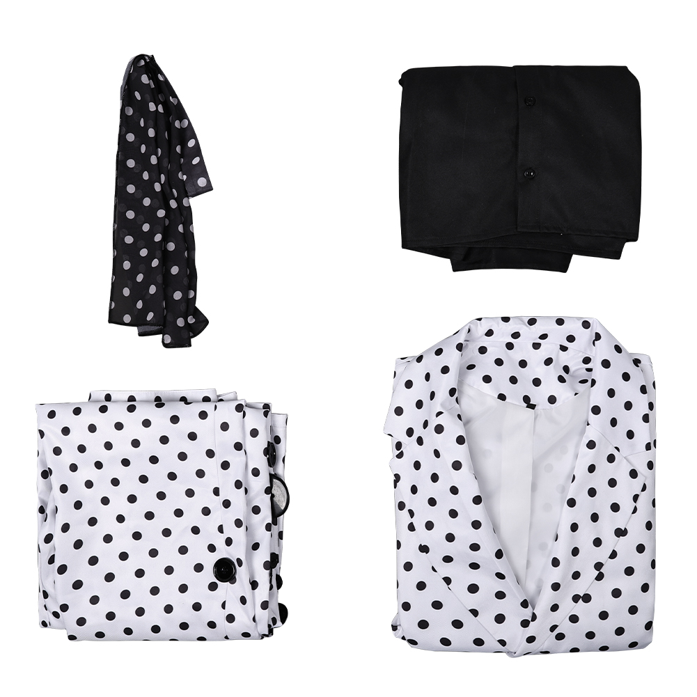 Prince Rogers Nelson Black Dot White Suit 90s Outfits Halloween Carnival Cosplay Costume