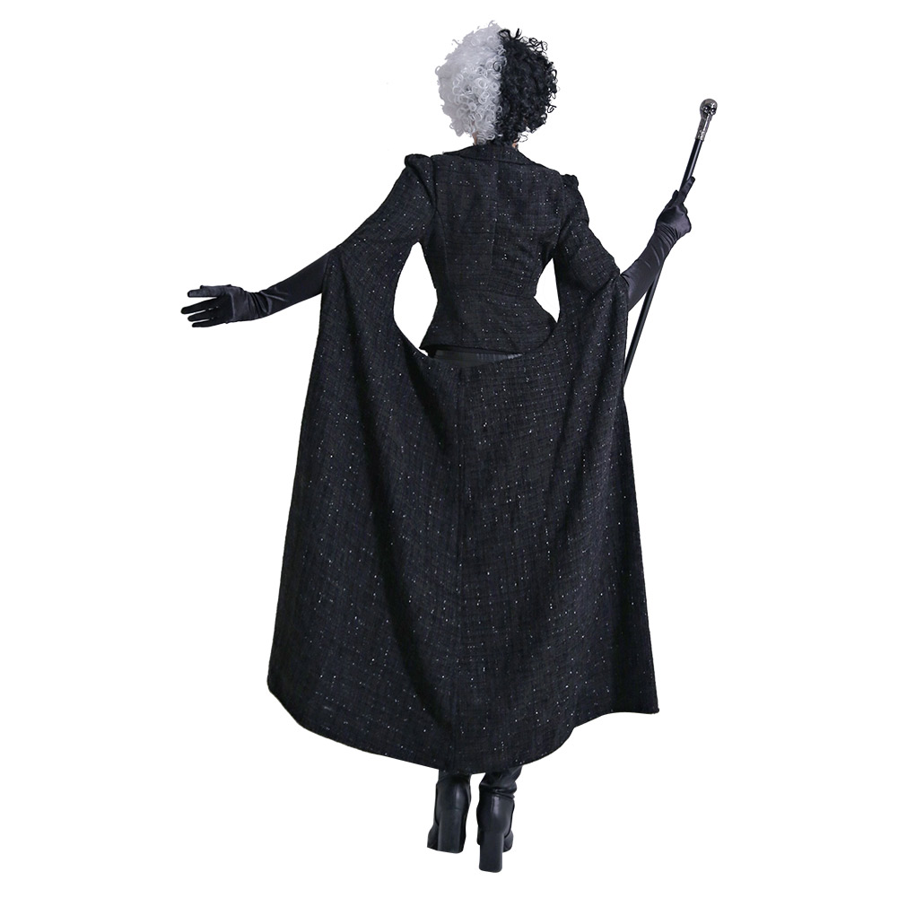 Cruella Black Coat Outfit Cosplay Costume Halloween Carnival Suit