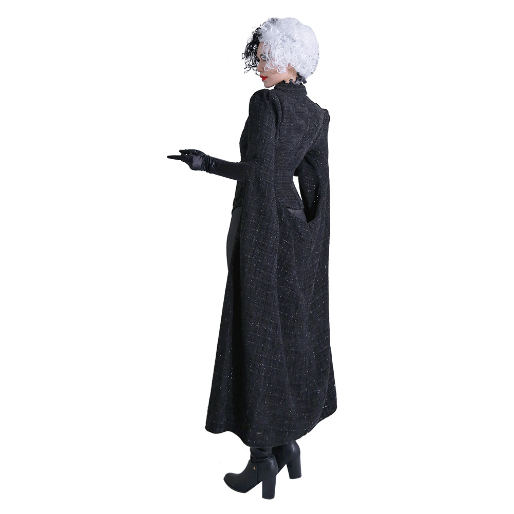Cruella Black Coat Outfit Cosplay Costume Halloween Carnival Suit