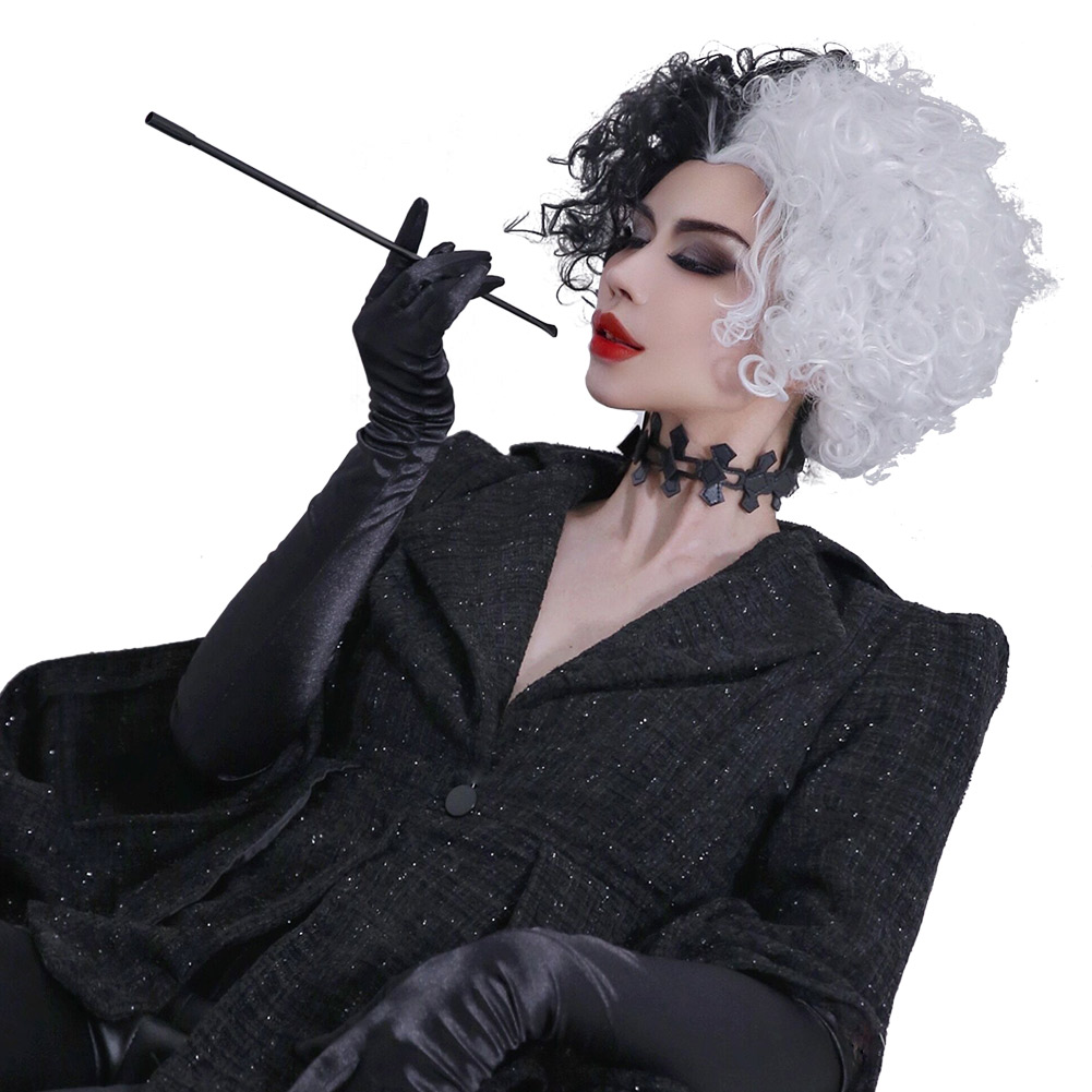 Cruella Black Coat Outfit Cosplay Costume Halloween Carnival Suit