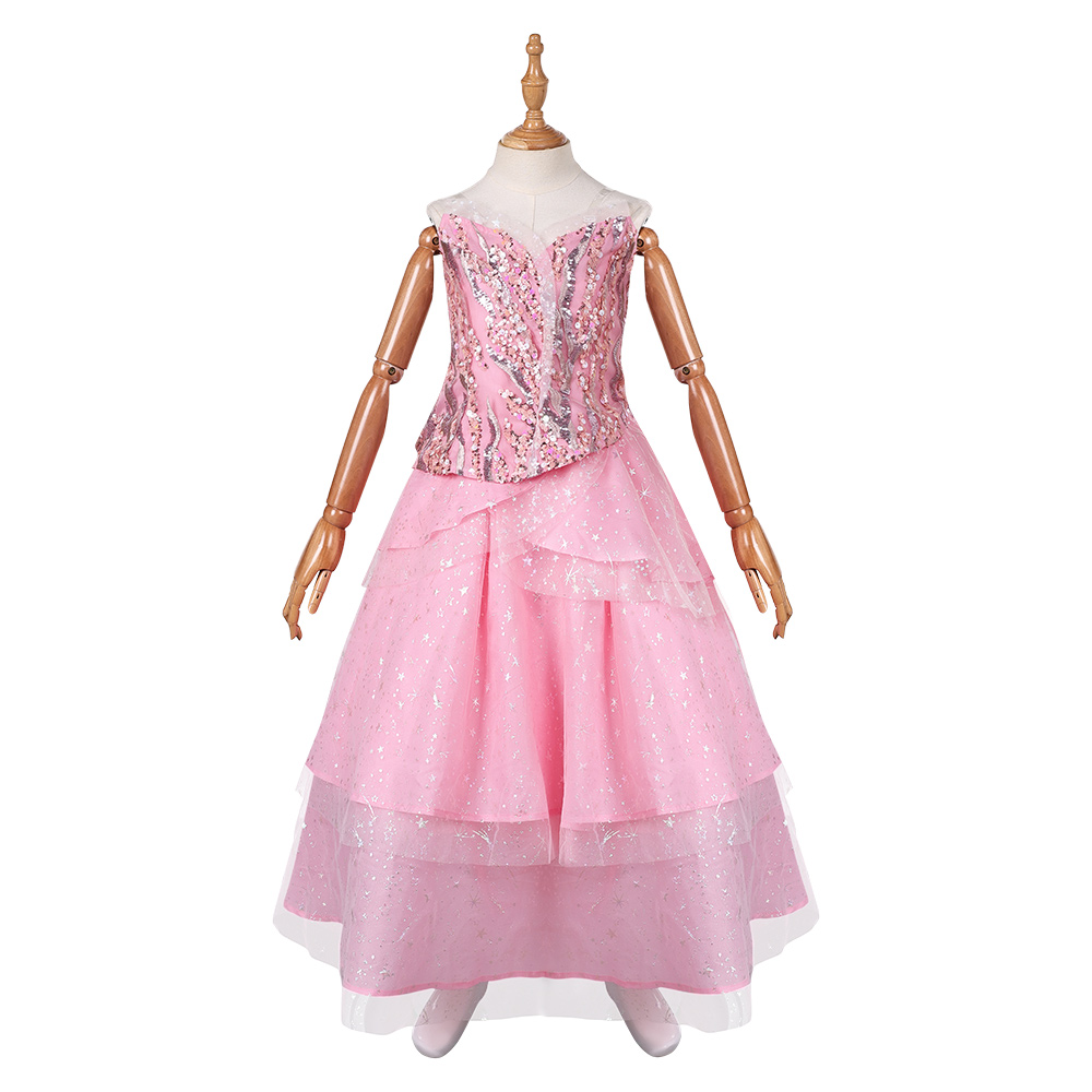Wicked (2024) Glinda Kids Children Pink Dress Outfits Halloween Carnival Cosplay Costume
