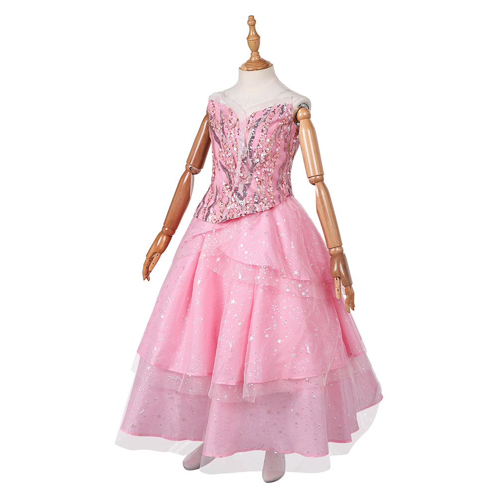 Wicked (2024) Glinda Kids Children Pink Dress Outfits Halloween Carnival Cosplay Costume
