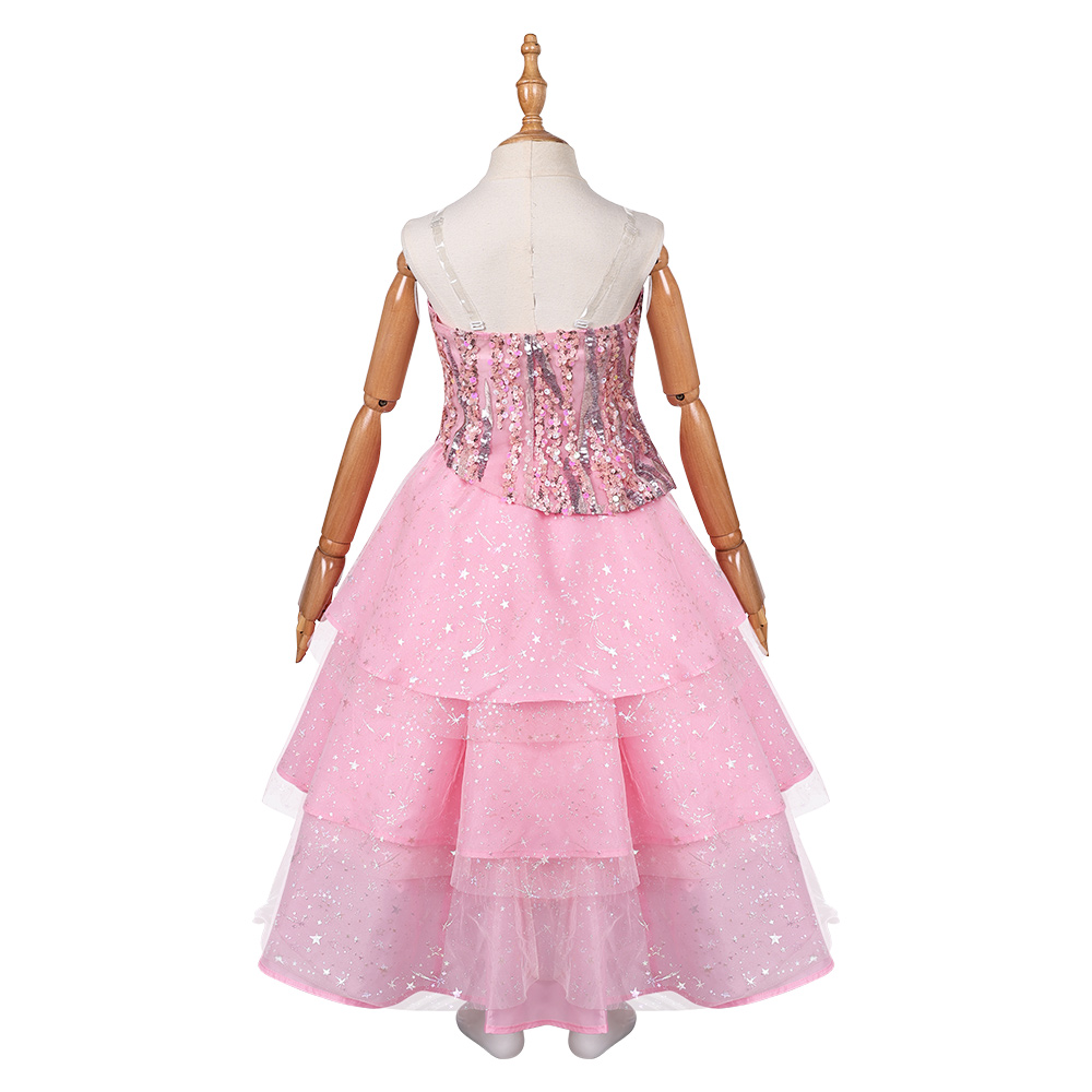 Wicked (2024) Glinda Kids Children Pink Dress Outfits Halloween Carnival Cosplay Costume