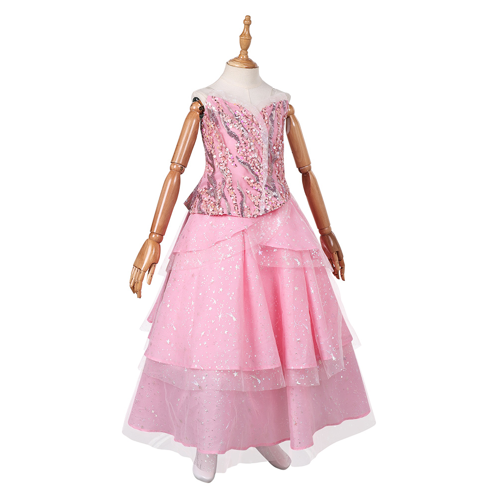 Wicked (2024) Glinda Kids Children Pink Dress Outfits Halloween Carnival Cosplay Costume