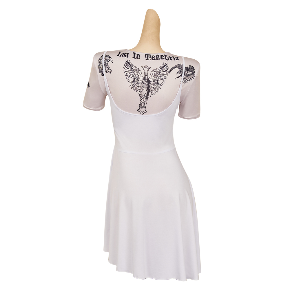 John Wick (2025)  Eve Macarro Women White Printed Dress Halloween Carnival Party Cosplay Costume