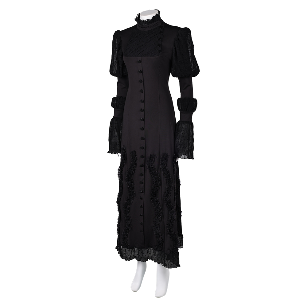 Wicked (2024) Elphaba Women Black Puffy Sleeves Dress Outfits Halloween Carnival Cosplay Costume