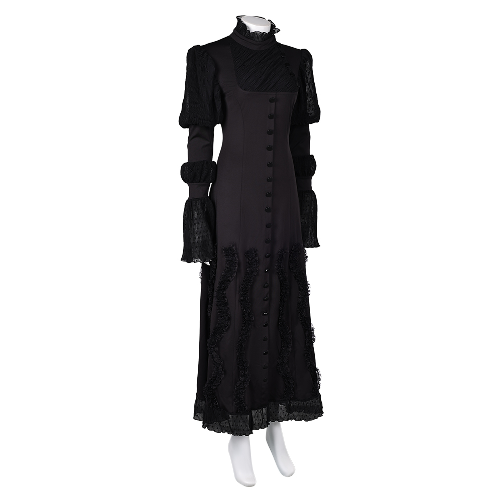 Wicked (2024) Elphaba Women Black Puffy Sleeves Dress Outfits Halloween Carnival Cosplay Costume