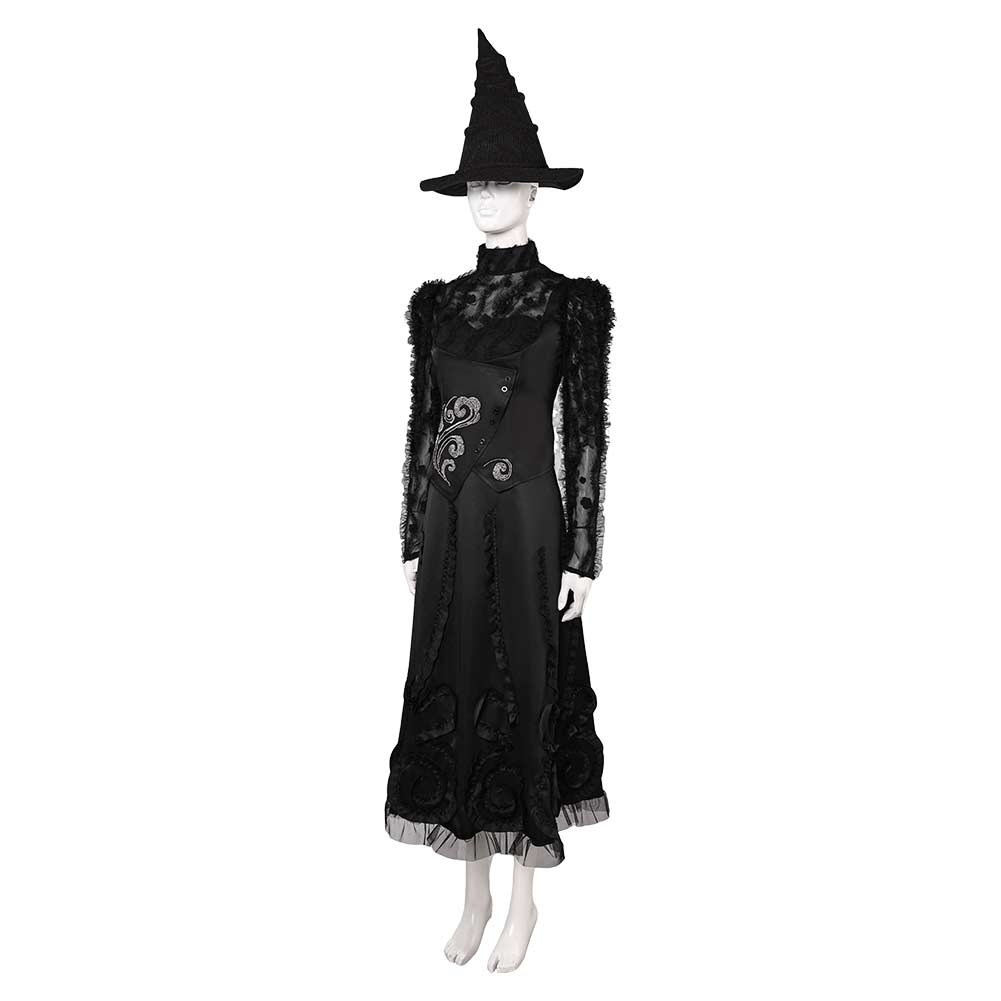 Wicked (2024) Elphaba the Witch Women ​Black Lace Fullset Dress Halloween Carnival Cosplay Costume
