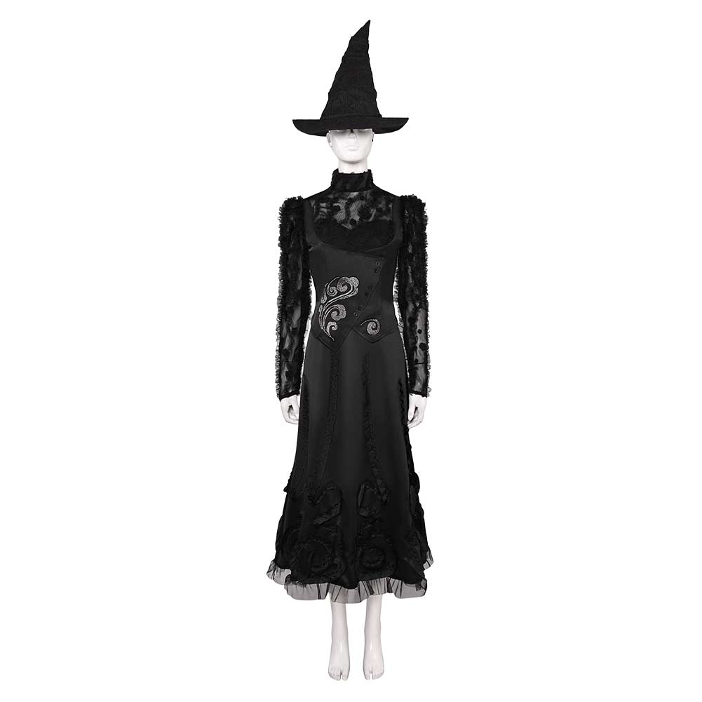 Wicked (2024) Elphaba the Witch Women ​Black Lace Fullset Dress Halloween Carnival Cosplay Costume