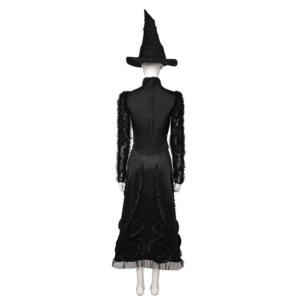 Wicked (2024) Elphaba the Witch Women ​Black Lace Fullset Dress Halloween Carnival Cosplay Costume
