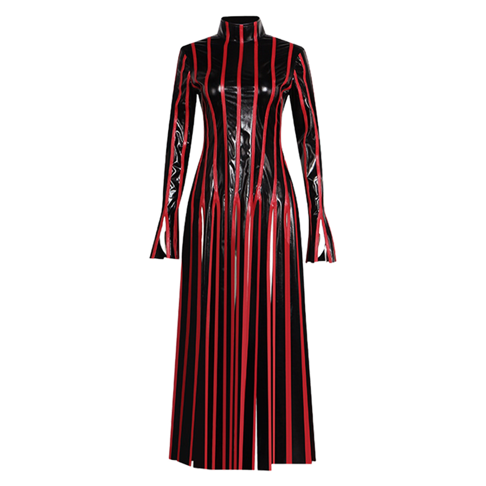 Fate/Stay Night Sakura Matou Red Strip Leather Dress Outfits Halloween Carnival Cosplay Costume