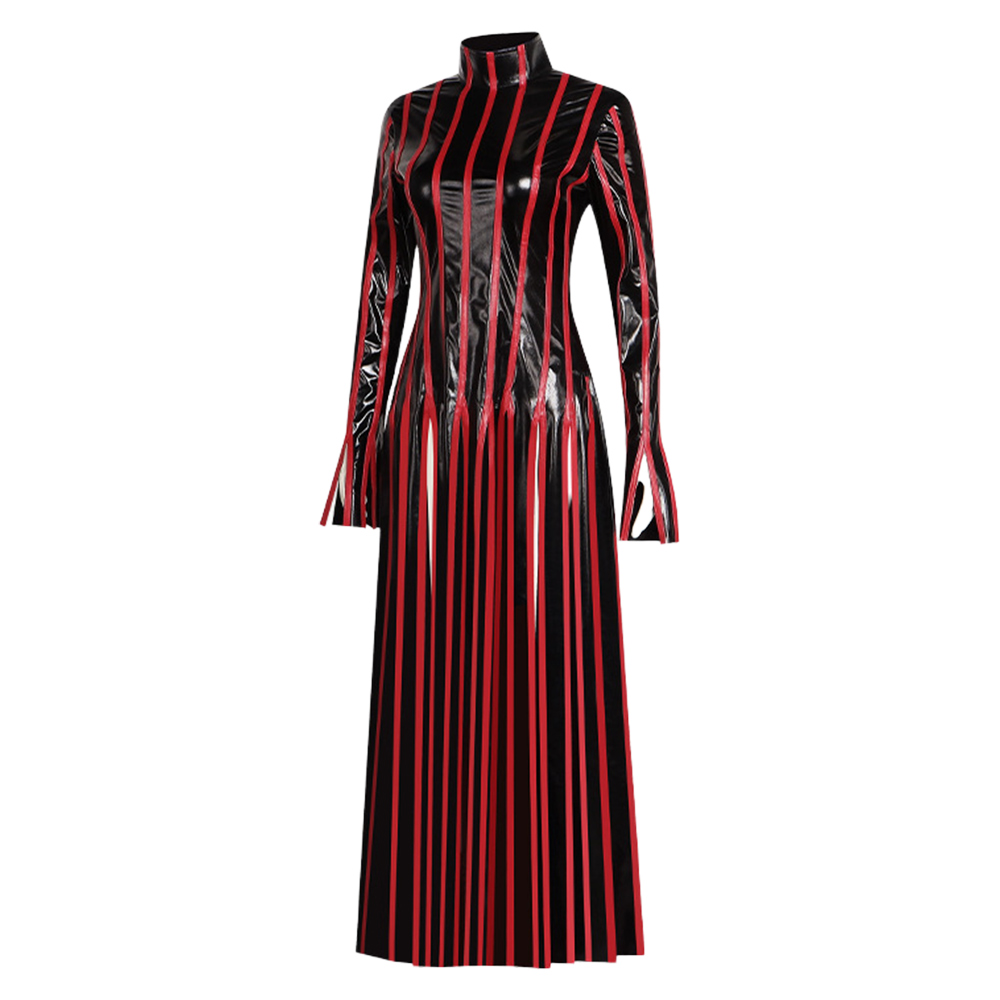 Fate/Stay Night Sakura Matou Red Strip Leather Dress Outfits Halloween Carnival Cosplay Costume