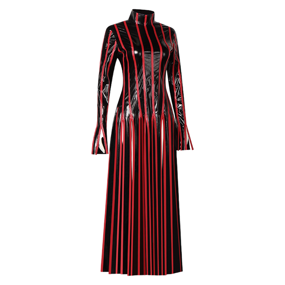 Fate/Stay Night Sakura Matou Red Strip Leather Dress Outfits Halloween Carnival Cosplay Costume