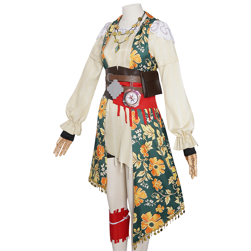 Sea of Remnants R.S Women Green Printed Pirate Costume Outfits Halloween Carnival Cosplay Costume