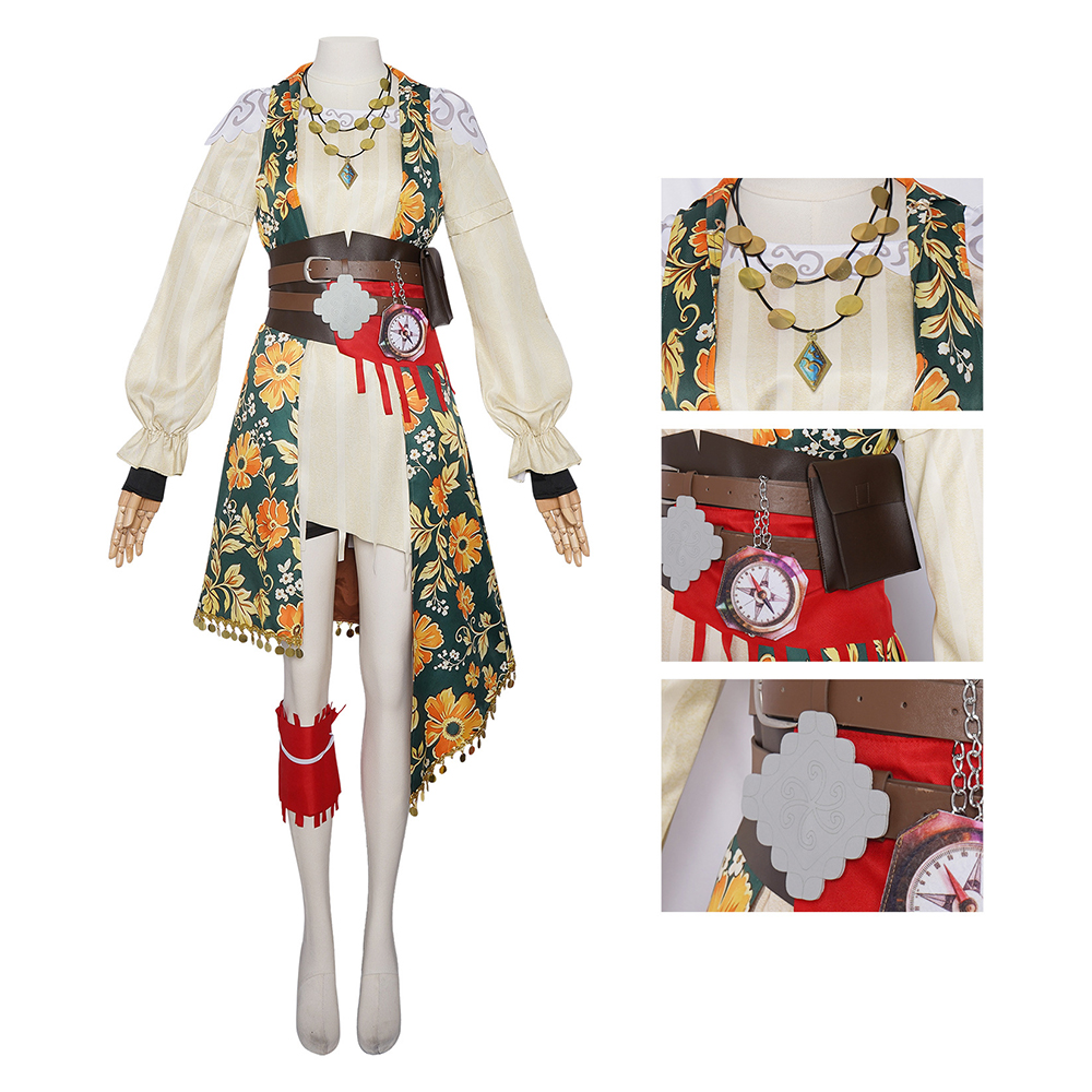 Sea of Remnants R.S Women Green Printed Pirate Costume Outfits Halloween Carnival Cosplay Costume