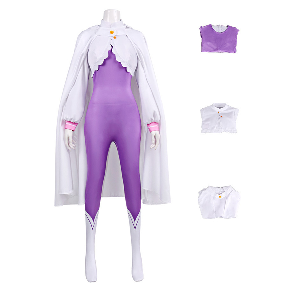 Emilia Women Purple Jumpsuit With Cloak Outfits Halloween Carnival Cosplay Costume
