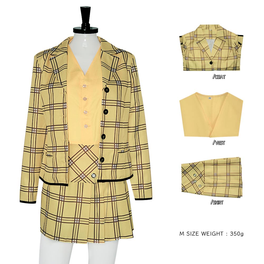Clueless Cher Horowitz Yellow Uniform Suit Outfits Halloween Carnival Cosplay Costume