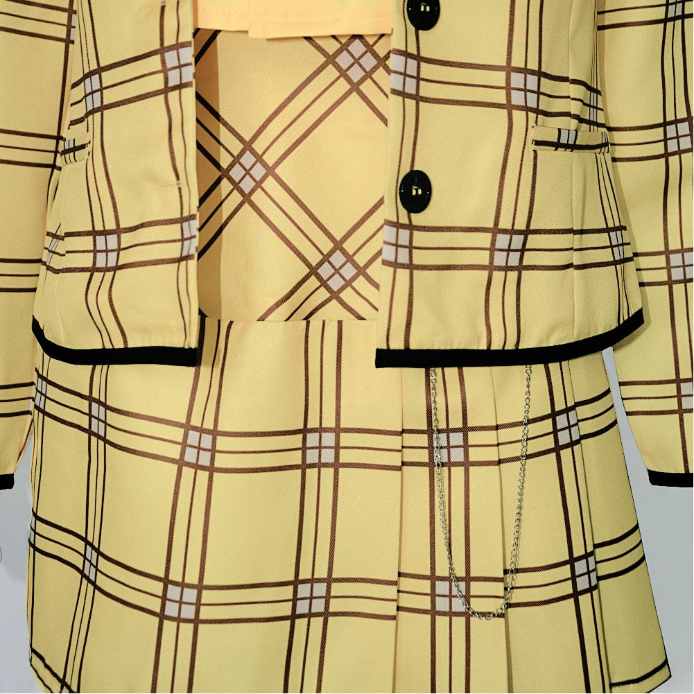 Clueless Cher Horowitz Yellow Uniform Suit Outfits Halloween Carnival Cosplay Costume