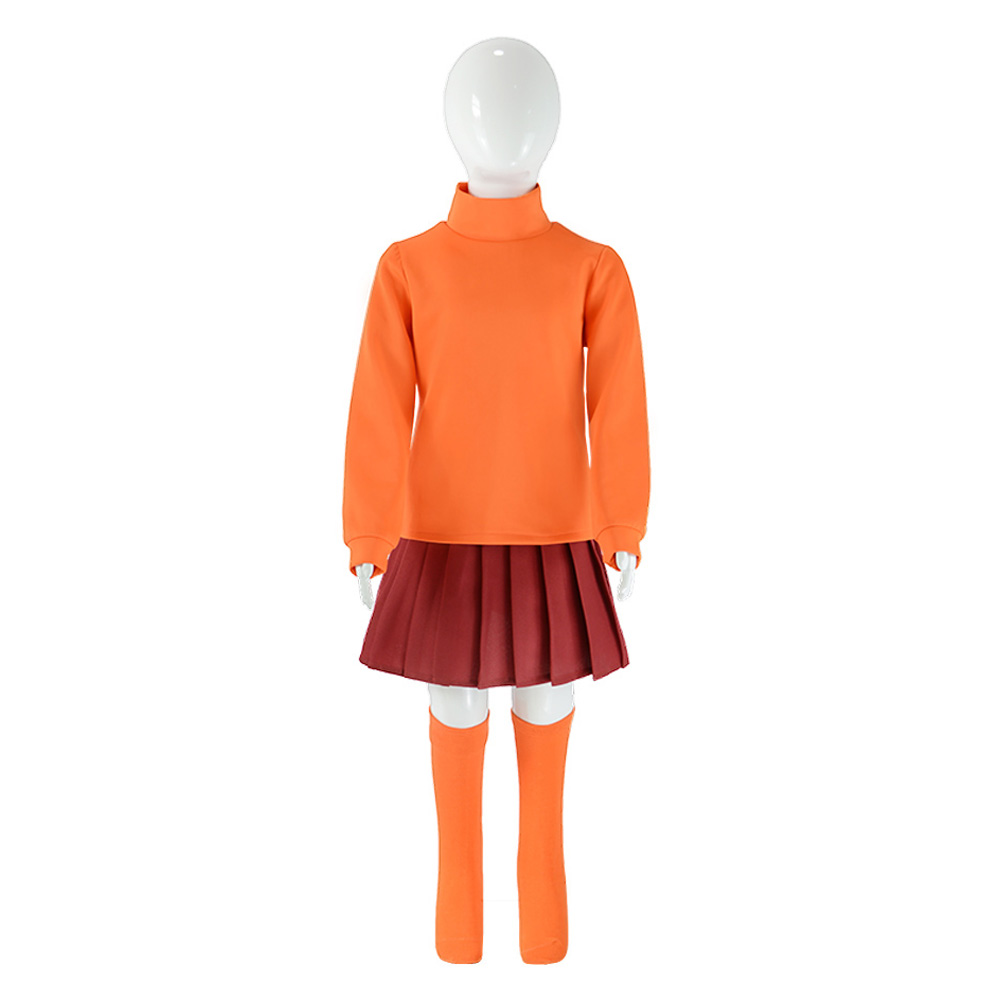 Scooby-Doo Velma Kids Children Orange Skirt Outfits Halloween Carnival Cosplay Costume