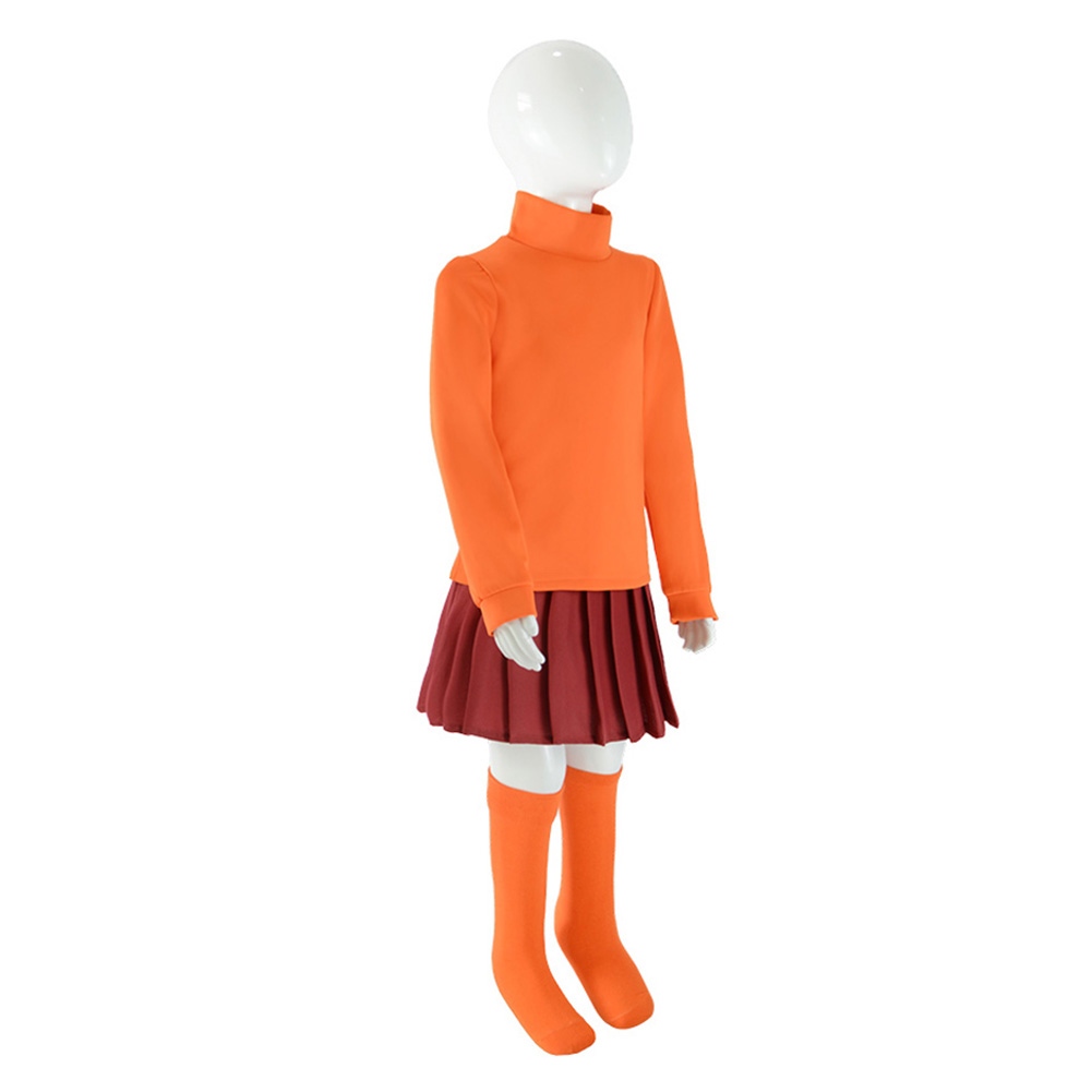 Scooby-Doo Velma Kids Children Orange Skirt Outfits Halloween Carnival Cosplay Costume
