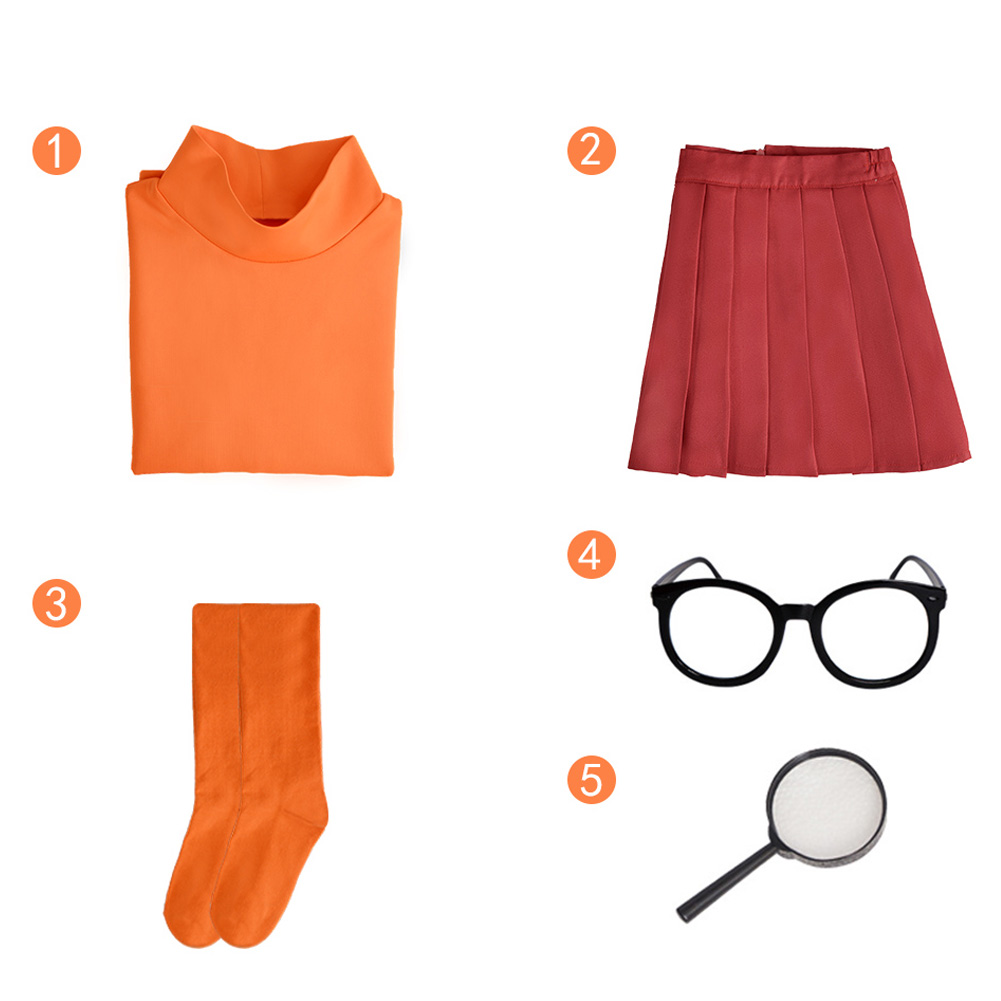 Scooby-Doo Velma Kids Children Orange Skirt Outfits Halloween Carnival Cosplay Costume