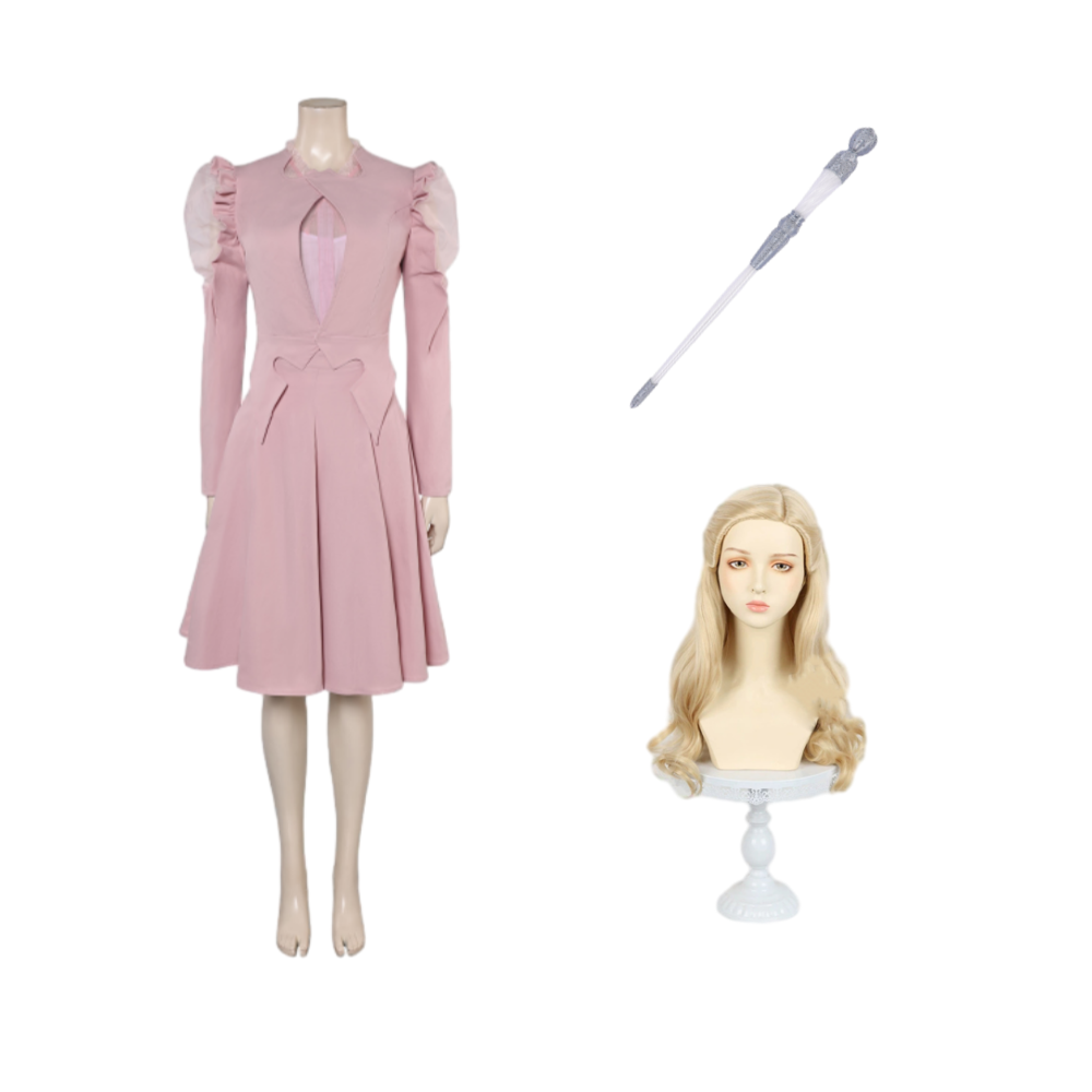 Wicked (2024) Glinda Women Pink Puffy Sleeve Outfits Halloween Carnival Cosplay Costume