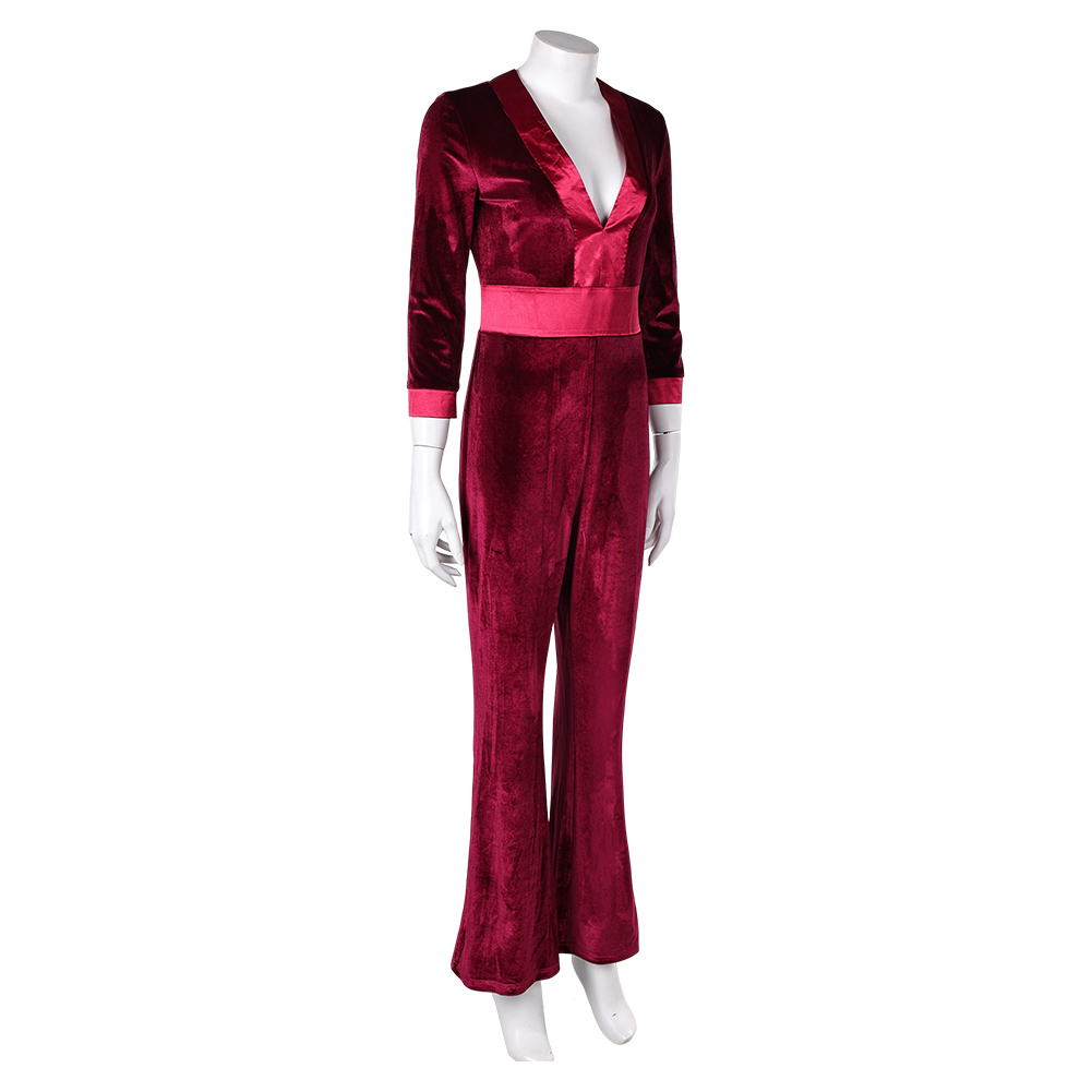 Drop (2025) Violet Women Red Velvet Jumpsuit Outfits Halloween Carnival Cosplay Costume