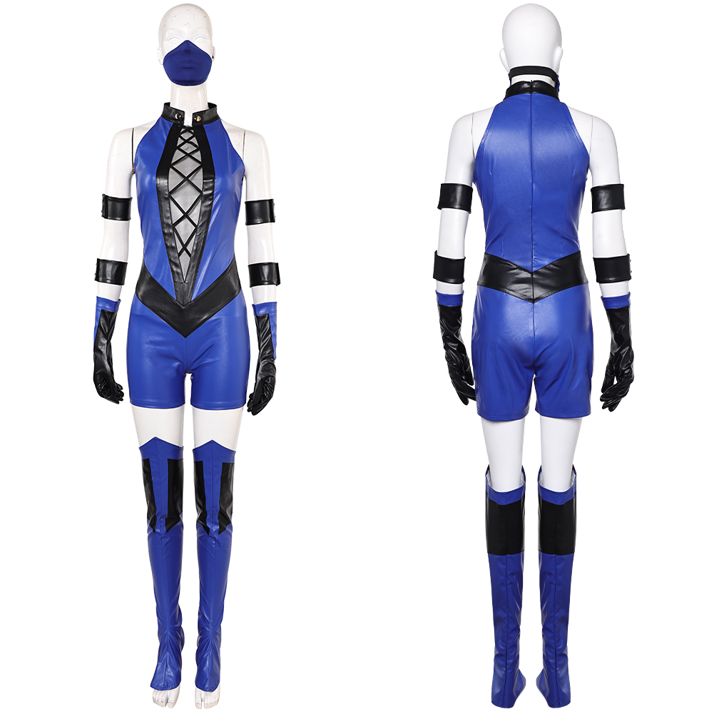 Mortal Kombat Kitana Women Blue Jumpsuit Outfits Halloween Carnival Cosplay Costume