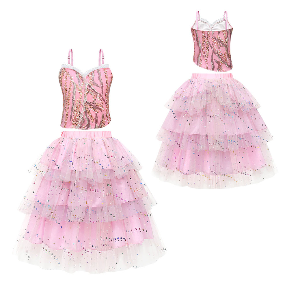 Wicked (2024) Glinda Kids Children Girl Pink Mesh Dress Outfits Halloween Carnival Cosplay Costume