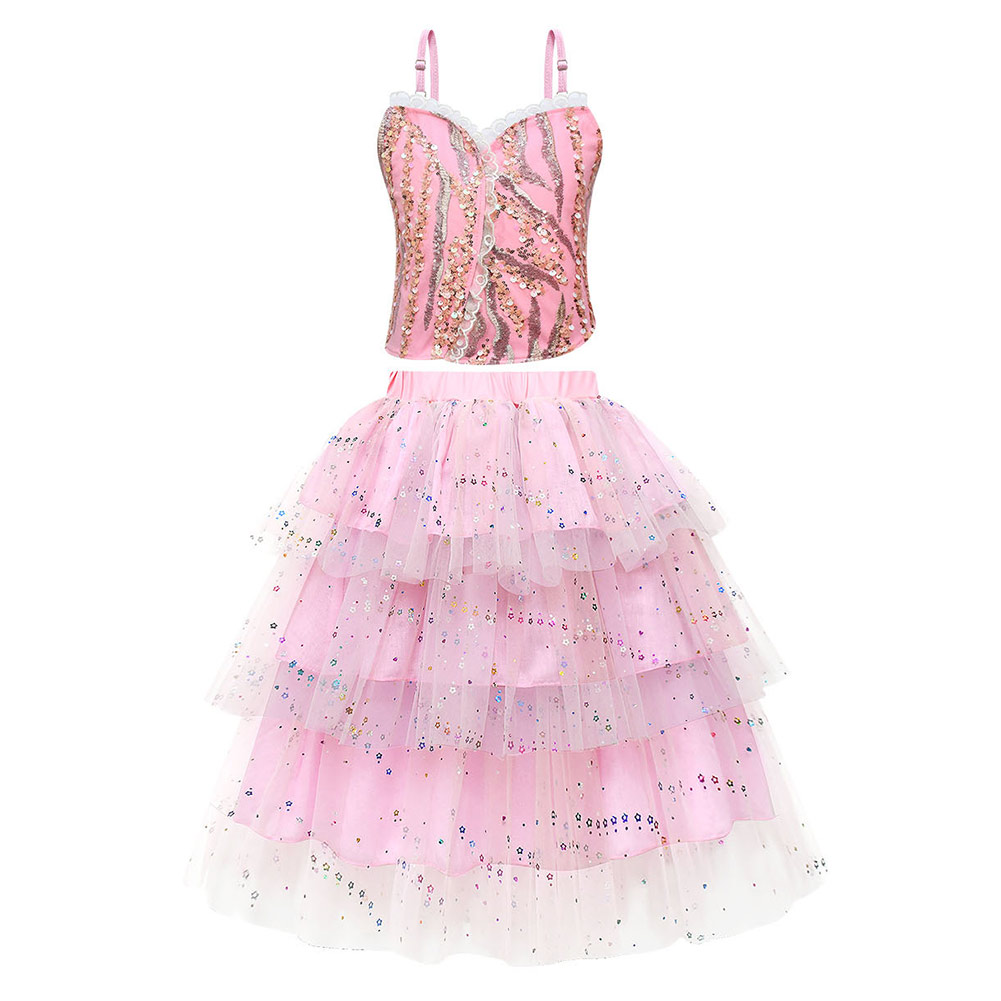 Wicked (2024) Glinda Kids Children Girl Pink Mesh Dress Outfits Halloween Carnival Cosplay Costume