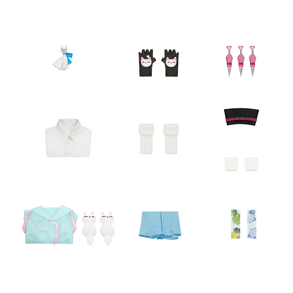 Overwatch Kiriko Rainy Day Skin Blue Coat Skirt Set Outfits Halloween Carnival Cosplay Costume