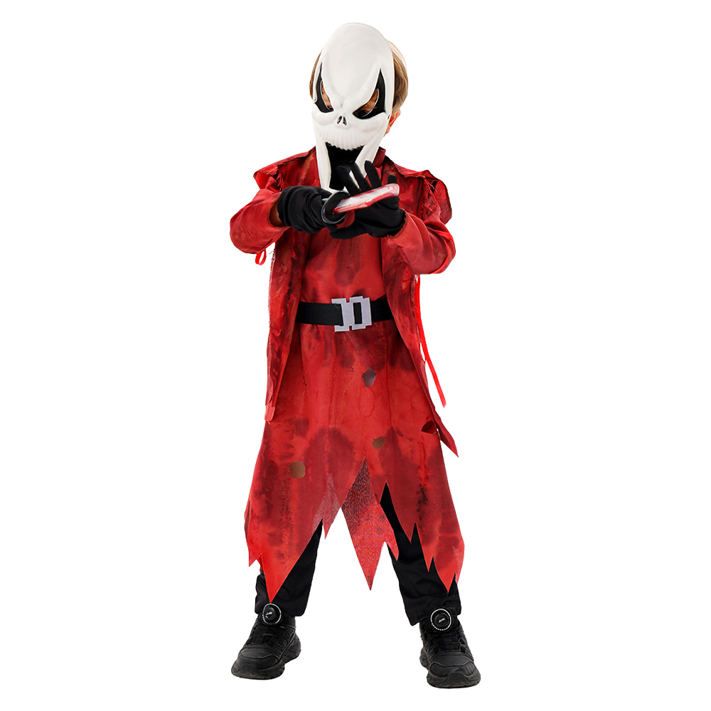 Dead by Daylight Ghost Face Kids Children Red Coat Mask Set Halloween Carnival Party Cosplay Costume