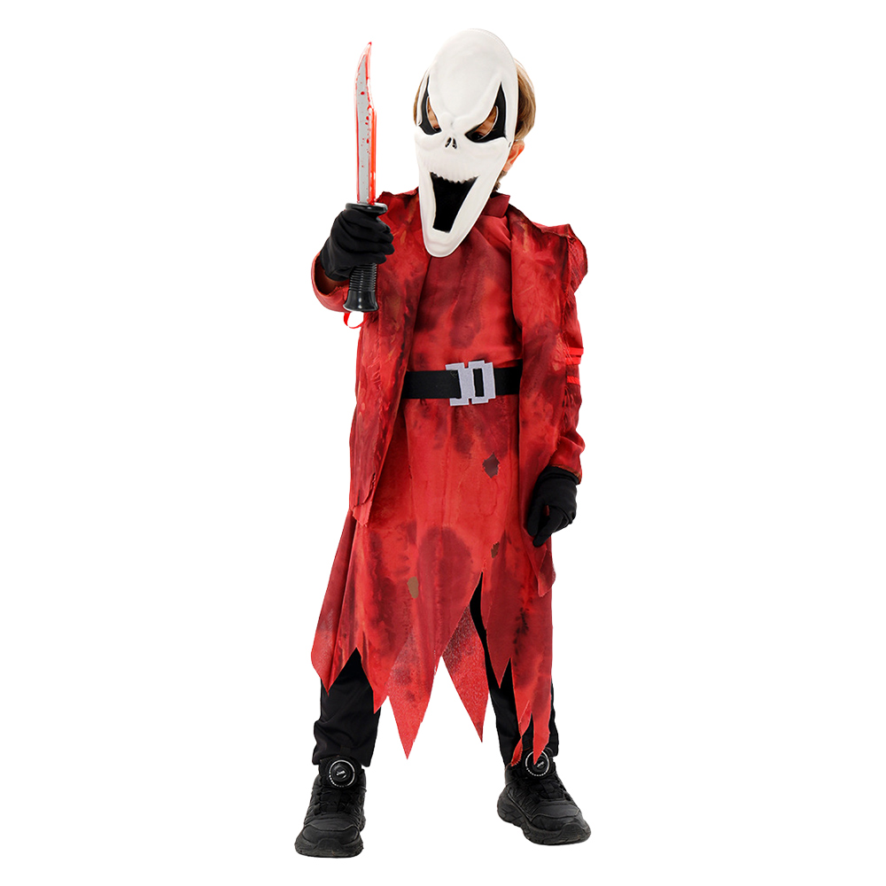 Dead by Daylight Ghost Face Kids Children Red Coat Mask Set Halloween Carnival Party Cosplay Costume