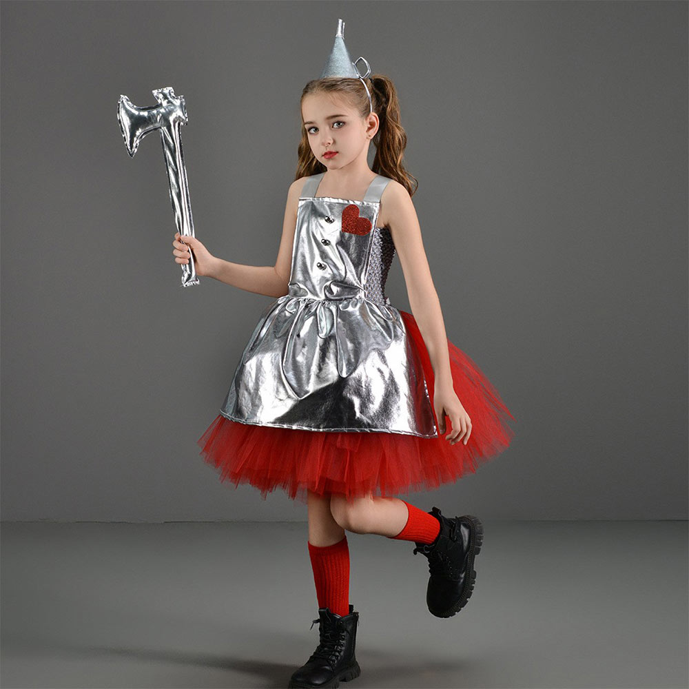 The Wizard of Oz Tin Man Kids Children Silver Tutu Dress Carnival Halloween Cosplay Costume