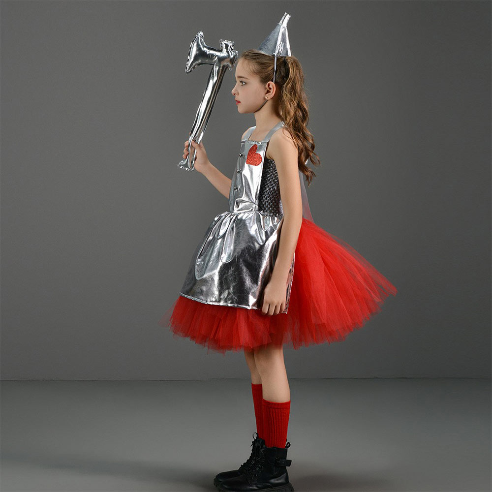 The Wizard of Oz Tin Man Kids Children Silver Tutu Dress Carnival Halloween Cosplay Costume