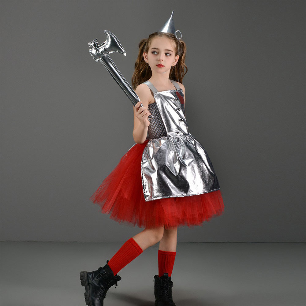 The Wizard of Oz Tin Man Kids Children Silver Tutu Dress Carnival Halloween Cosplay Costume