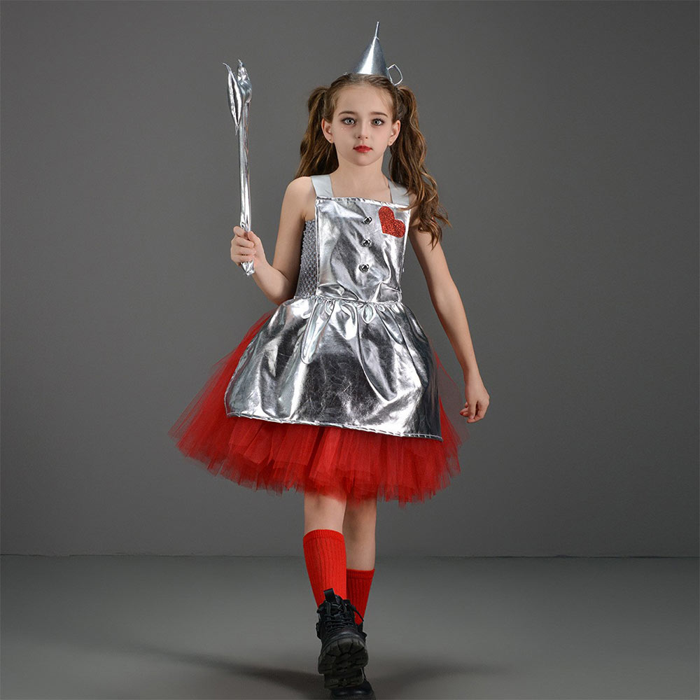The Wizard of Oz Tin Man Kids Children Silver Tutu Dress Carnival Halloween Cosplay Costume