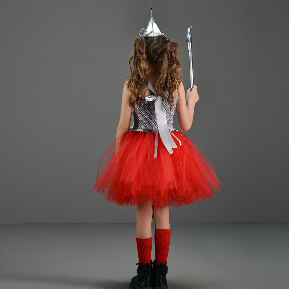 The Wizard of Oz Tin Man Kids Children Silver Tutu Dress Carnival Halloween Cosplay Costume