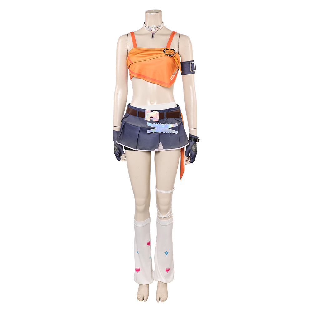 Overwatch Mercy LE SSERAFIM Women Orange Top Shorts Set Outfits Halloween Carnival Cosplay Costume